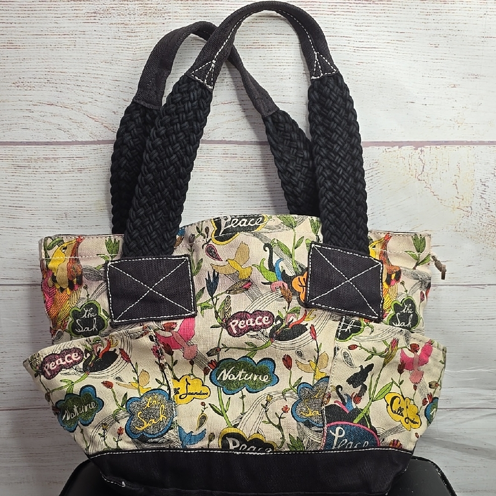 The SAK Black Floral Slouchy Casual Tote with Black Textured Handles